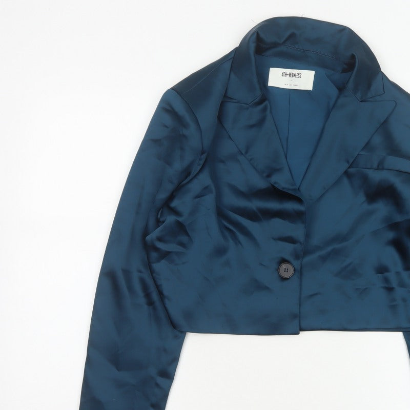 Additional view of 4th Reckless Women’s Blue UK 10 Cropped Satin Blazer One Button