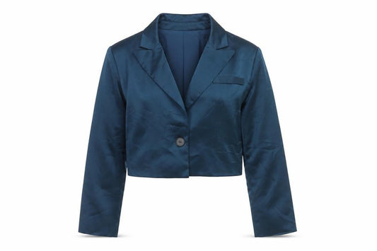 4th Reckless Women’s Blue UK 10 Cropped Satin Blazer One Button
