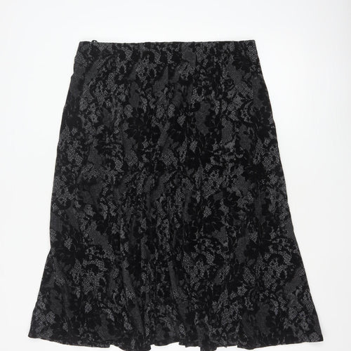 Per Una Women’s Black UK 18 Floral Lace Midi Flare Skirt