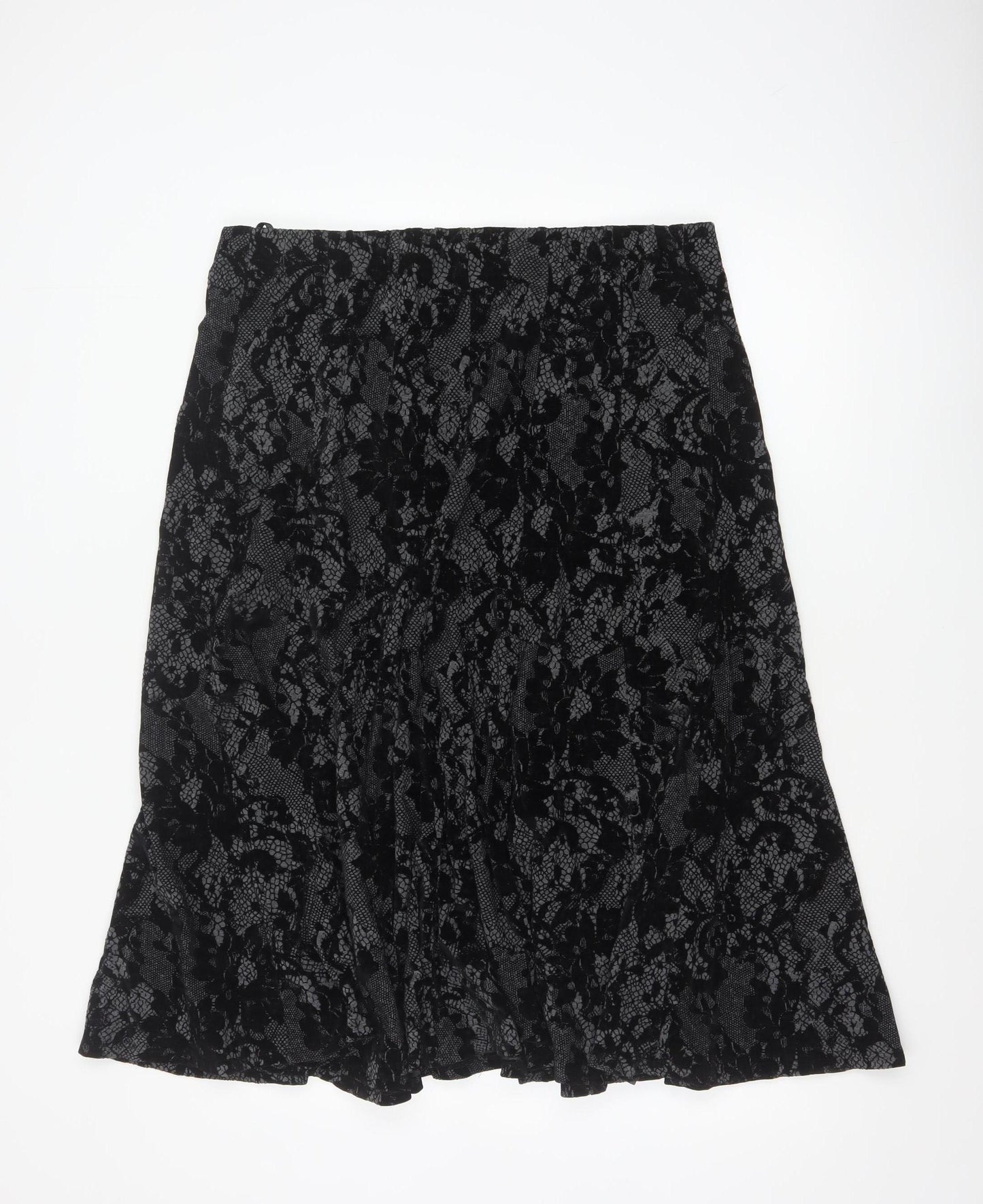 Per Una Women’s Black UK 18 Floral Lace Midi Flare Skirt