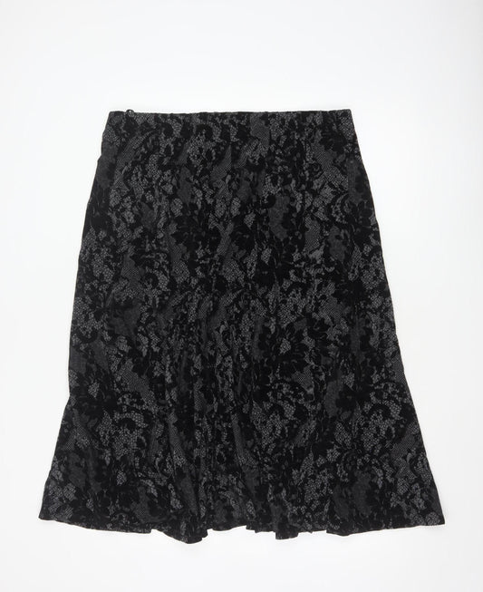 Per Una Women’s Black UK 18 Floral Lace Midi Flare Skirt