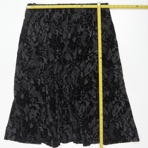Per Una Women’s Black UK 18 Floral Lace Midi Flare Skirt