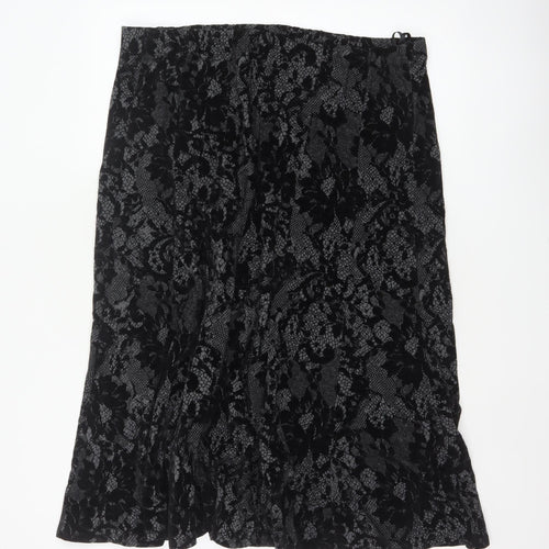 Per Una Women’s Black UK 18 Floral Lace Midi Flare Skirt
