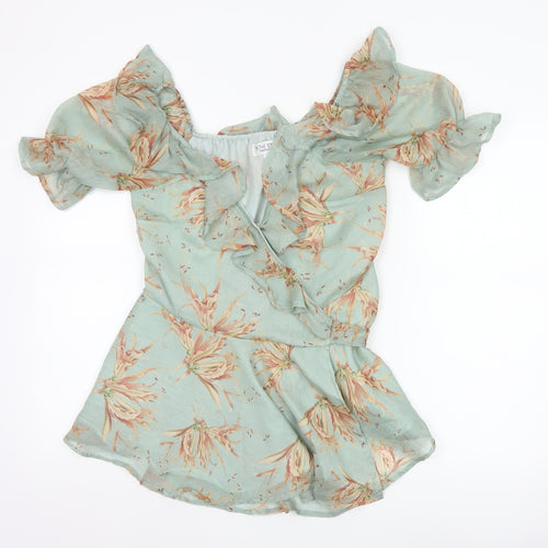 In The Style Women Green UK 10 Floral Wrap Ruffle Off Shoulder Blouse
