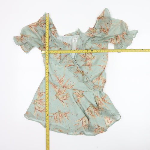 In The Style Women Green UK 10 Floral Wrap Ruffle Off Shoulder Blouse
