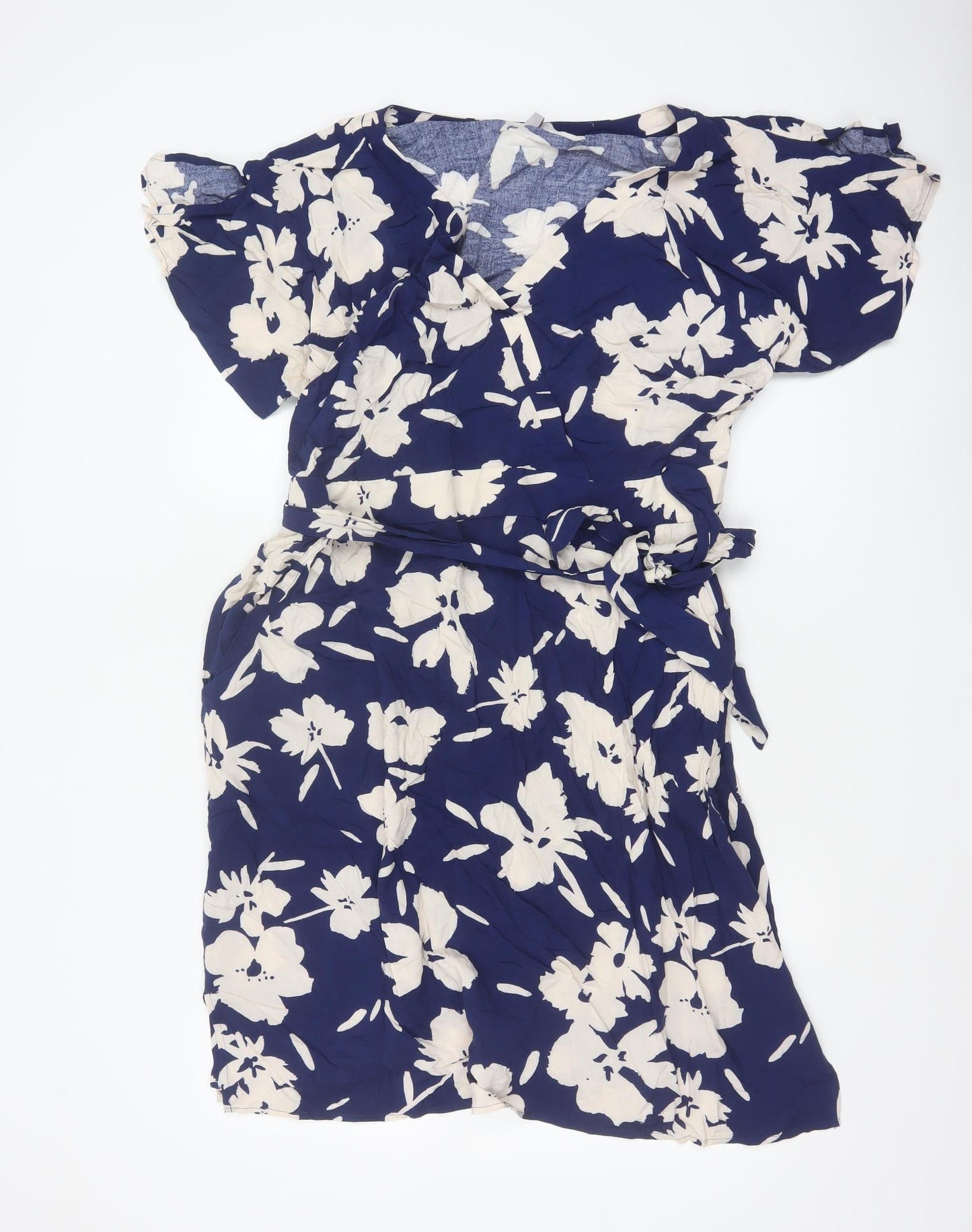 Bravissimo Women Blue Floral Wrap Knee Dress UK 18 Viscose