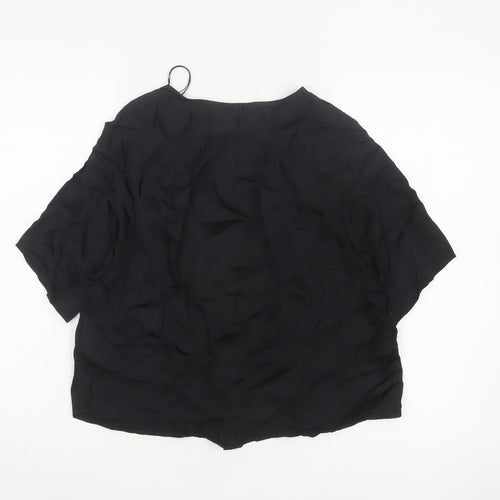 Stradivarius Women Black S V-Neck Short Sleeve Button-Up Blouse