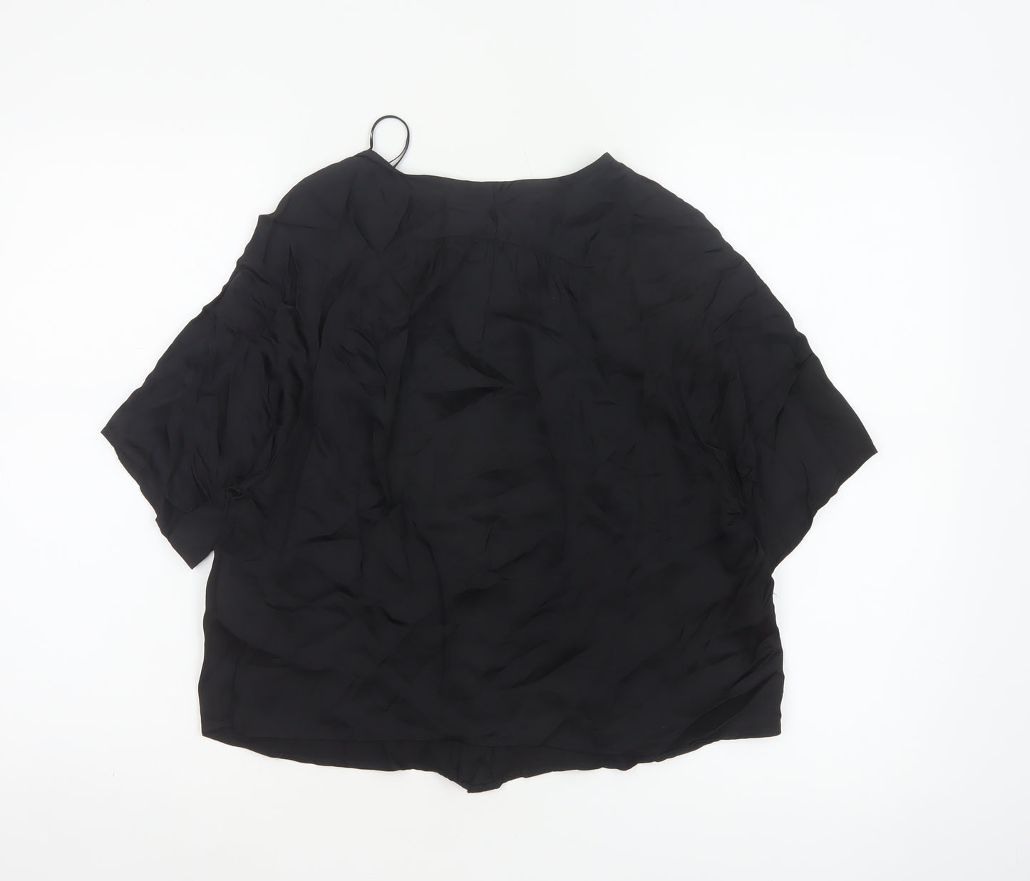 Stradivarius Women Black S V-Neck Short Sleeve Button-Up Blouse