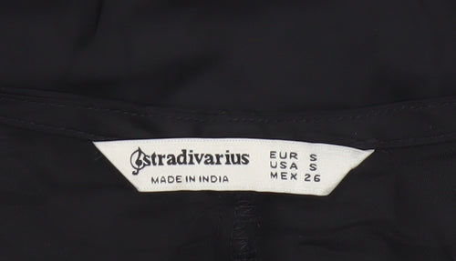 Stradivarius Women Black S V-Neck Short Sleeve Button-Up Blouse