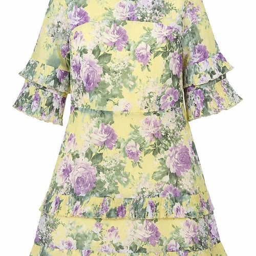 Boohoo Women Yellow Floral UK 10 Fit & Flare Chiffon Ruffle Dress