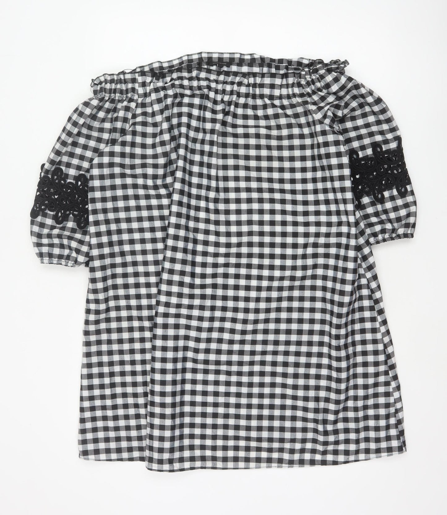 River Island Women Black White Gingham Off Shoulder Shift Dress UK 14