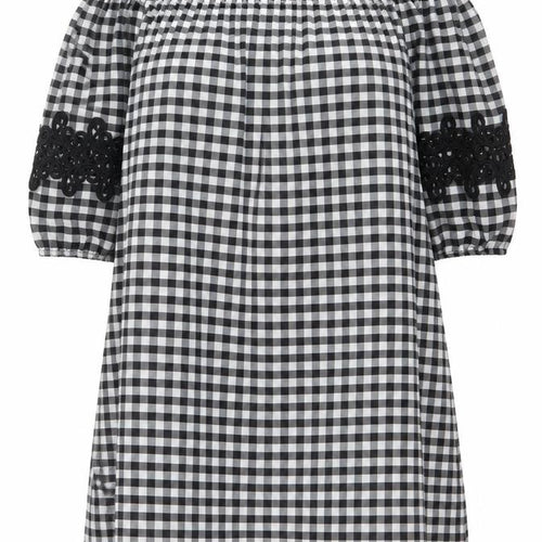 River Island Women Black White Gingham Off Shoulder Shift Dress UK 14