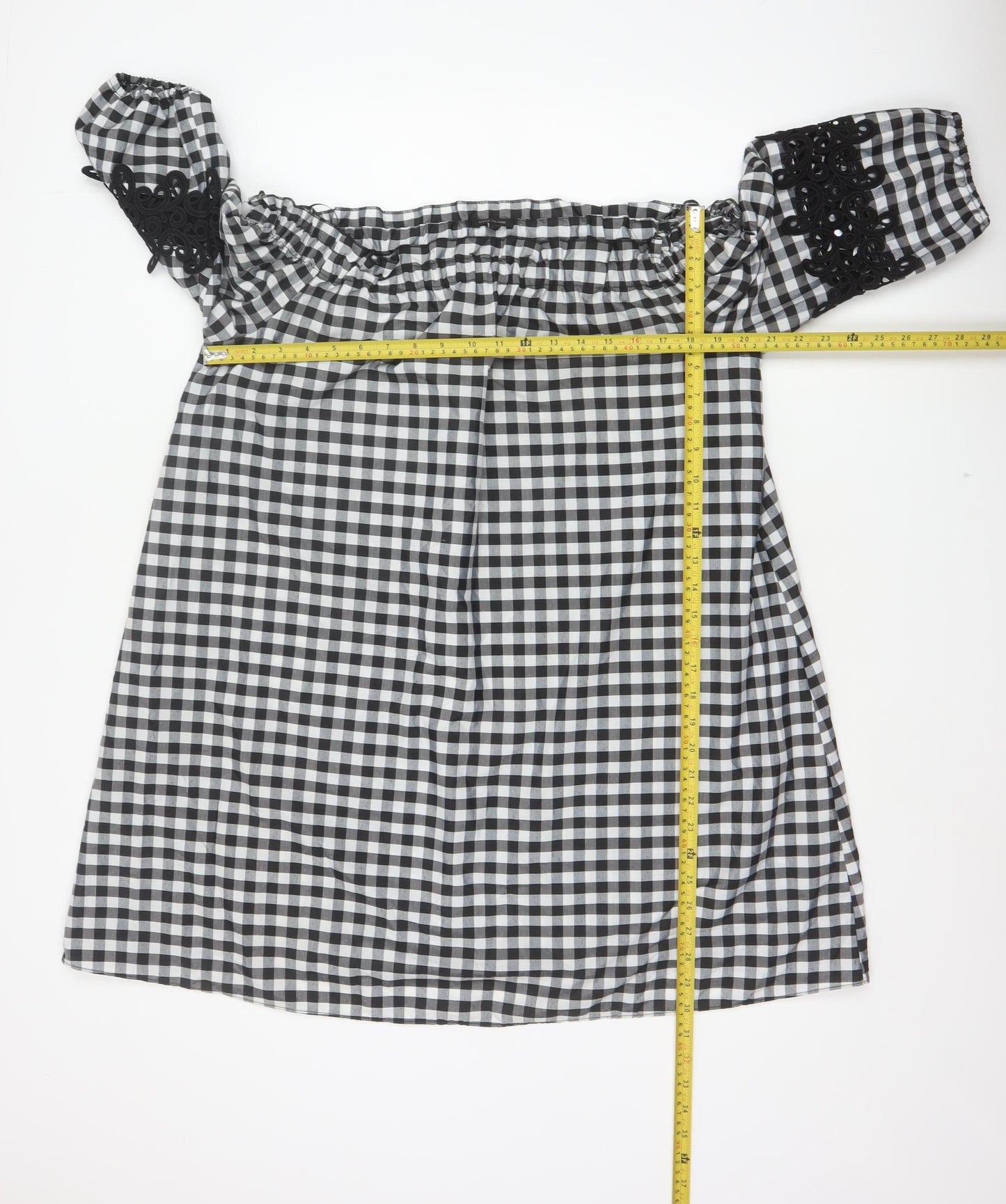 River Island Women Black White Gingham Off Shoulder Shift Dress UK 14