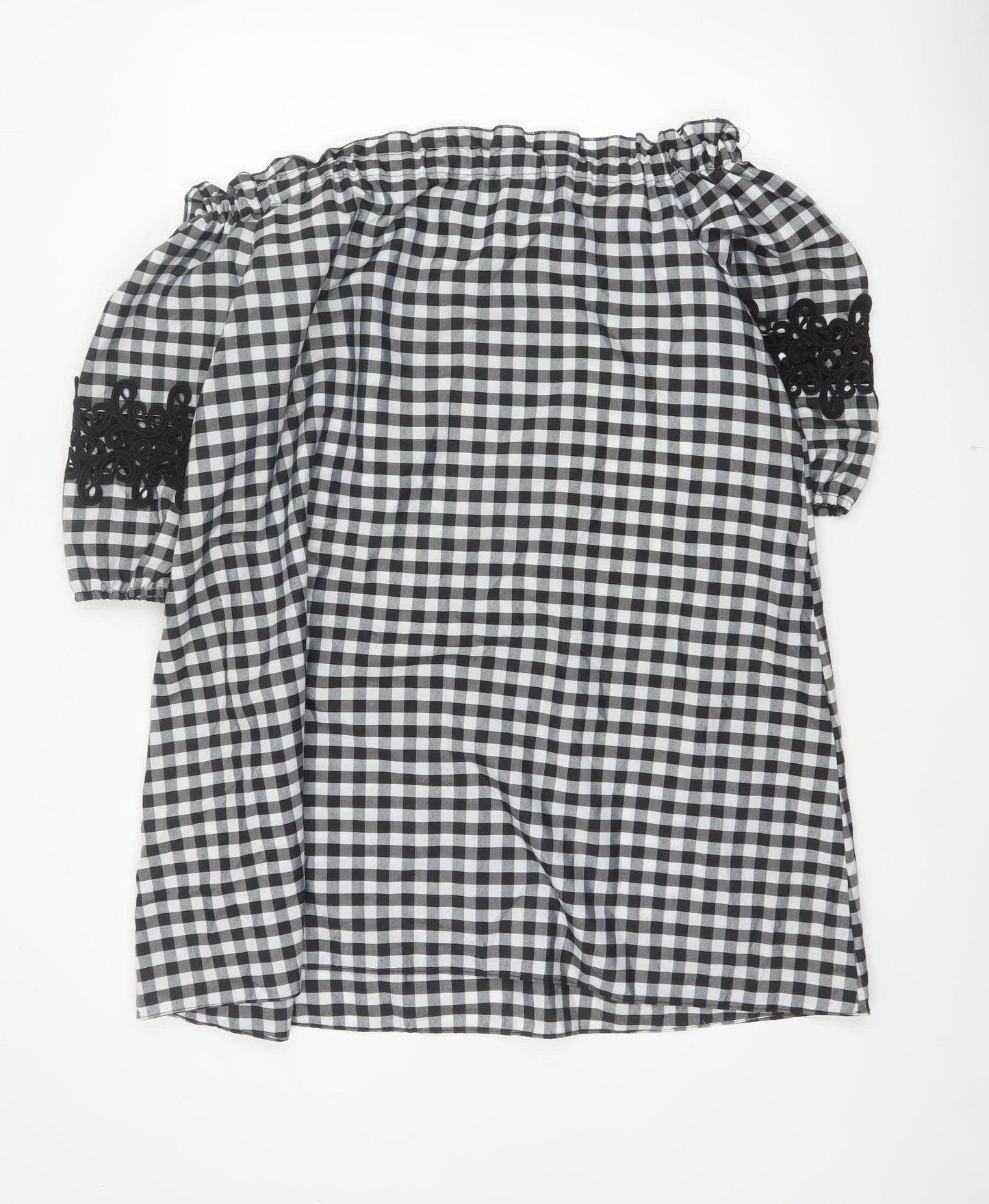 River Island Women Black White Gingham Off Shoulder Shift Dress UK 14