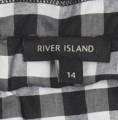 River Island Women Black White Gingham Off Shoulder Shift Dress UK 14