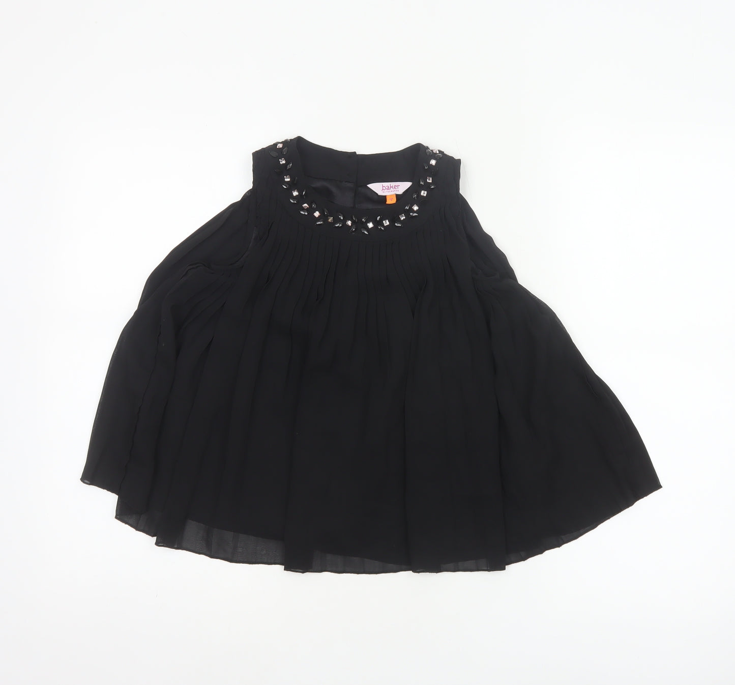 Baker by Ted Baker Girls Black 2-3 Years Pleated Rhinestone Blouse