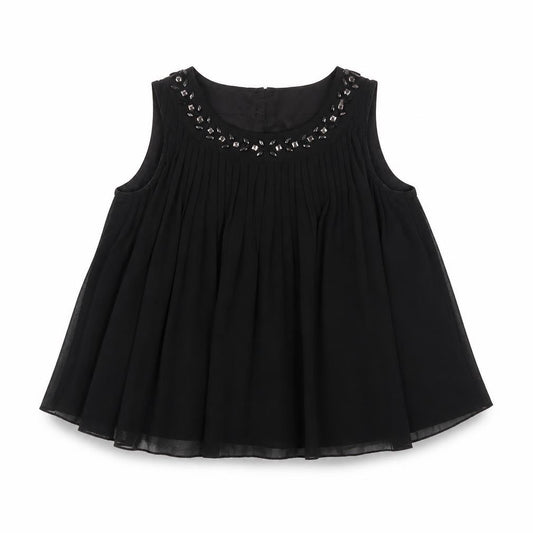 Baker by Ted Baker Girls Black 2-3 Years Pleated Rhinestone Blouse