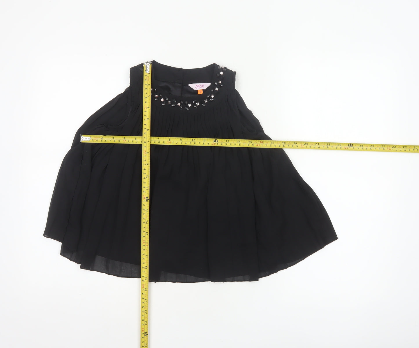 Baker by Ted Baker Girls Black 2-3 Years Pleated Rhinestone Blouse
