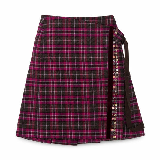 Whistles Women’s Purple Plaid Wool Wrap Knee Length Skirt UK 8