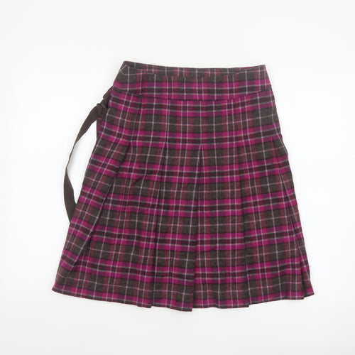 Whistles Women’s Purple Plaid Wool Wrap Knee Length Skirt UK 8