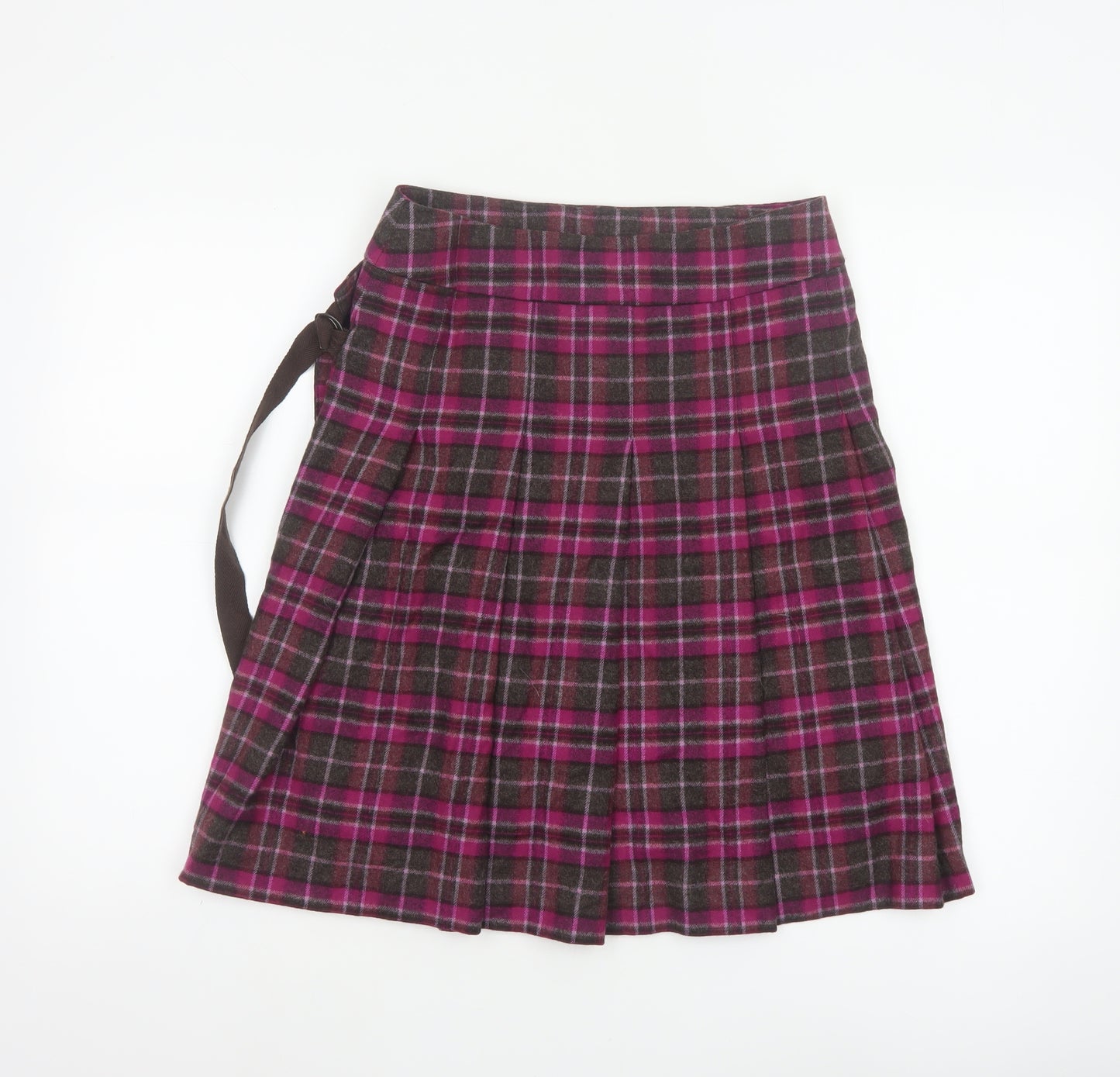 Whistles Women’s Purple Plaid Wool Wrap Knee Length Skirt UK 8