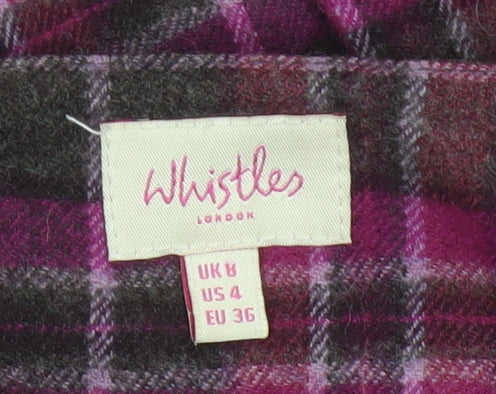 Whistles Women’s Purple Plaid Wool Wrap Knee Length Skirt UK 8