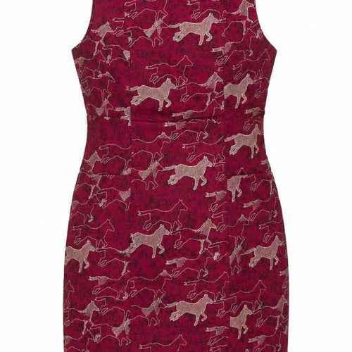 White Stuff Women Red Horse Print Cotton Sleeveless Sheath Dress UK 14