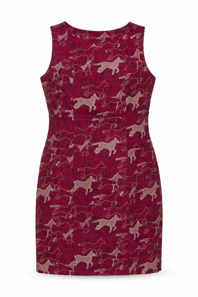 White Stuff Women Red Horse Print Cotton Sleeveless Sheath Dress UK 14