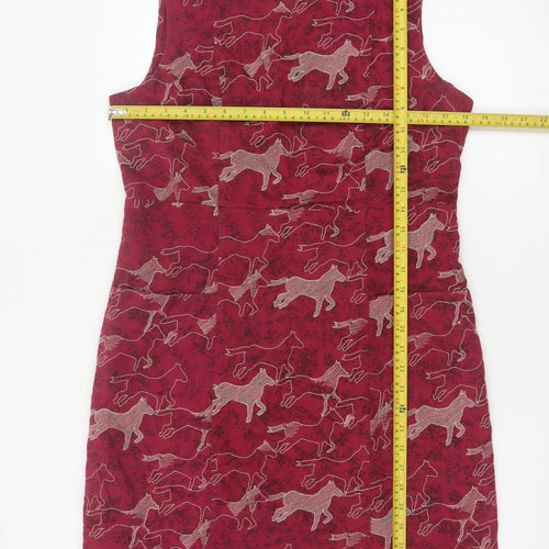 White Stuff Women Red Horse Print Cotton Sleeveless Sheath Dress UK 14