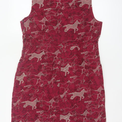 White Stuff Women Red Horse Print Cotton Sleeveless Sheath Dress UK 14