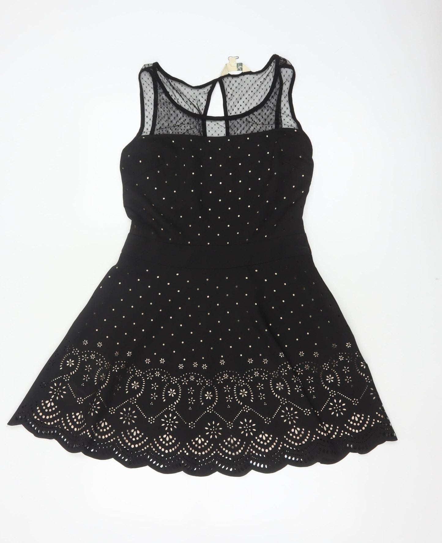 Yumi Women Black UK 8 Fit & Flare Polka Dot Mesh Party Dress