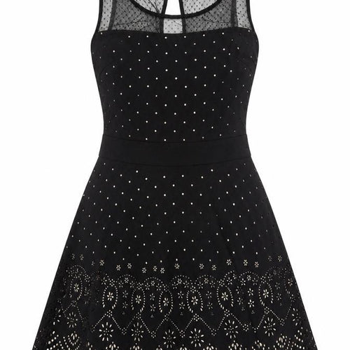 Yumi Women Black UK 8 Fit & Flare Polka Dot Mesh Party Dress