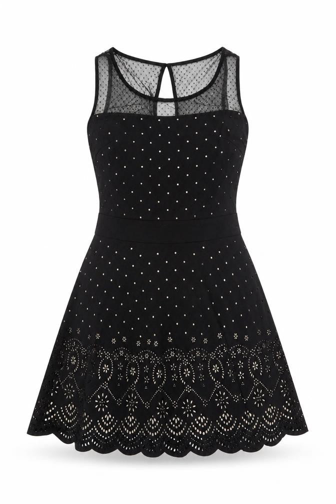 Yumi Women Black UK 8 Fit & Flare Polka Dot Mesh Party Dress