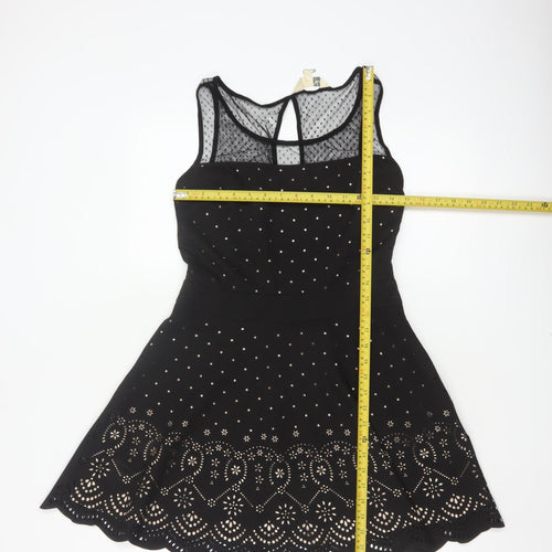 Yumi Women Black UK 8 Fit & Flare Polka Dot Mesh Party Dress