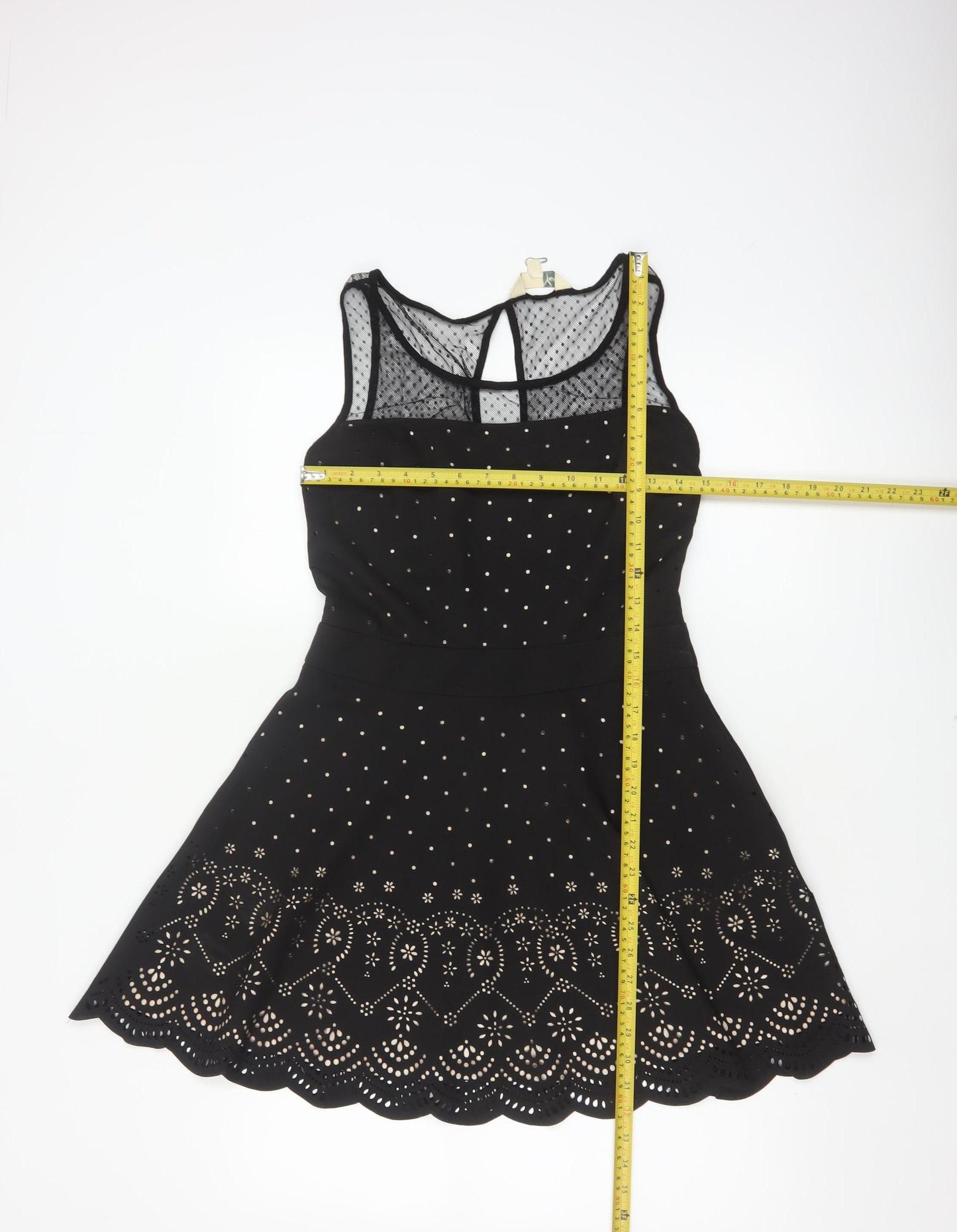 Yumi Women Black UK 8 Fit & Flare Polka Dot Mesh Party Dress