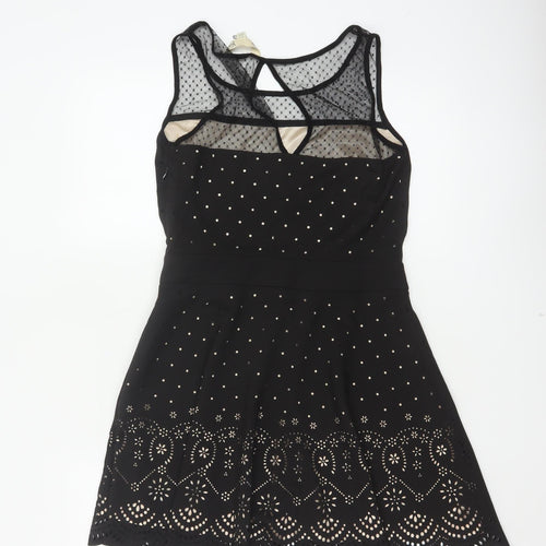 Yumi Women Black UK 8 Fit & Flare Polka Dot Mesh Party Dress