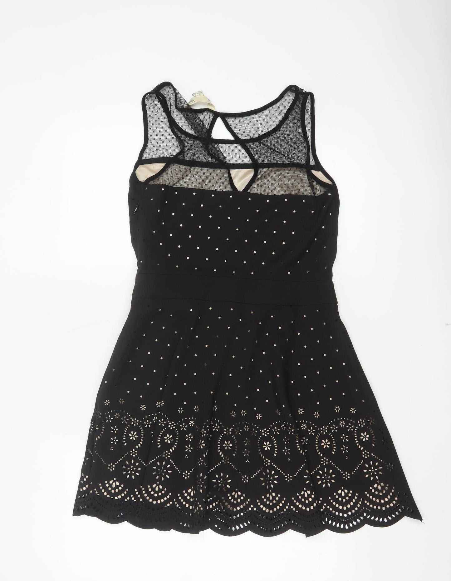 Yumi Women Black UK 8 Fit & Flare Polka Dot Mesh Party Dress