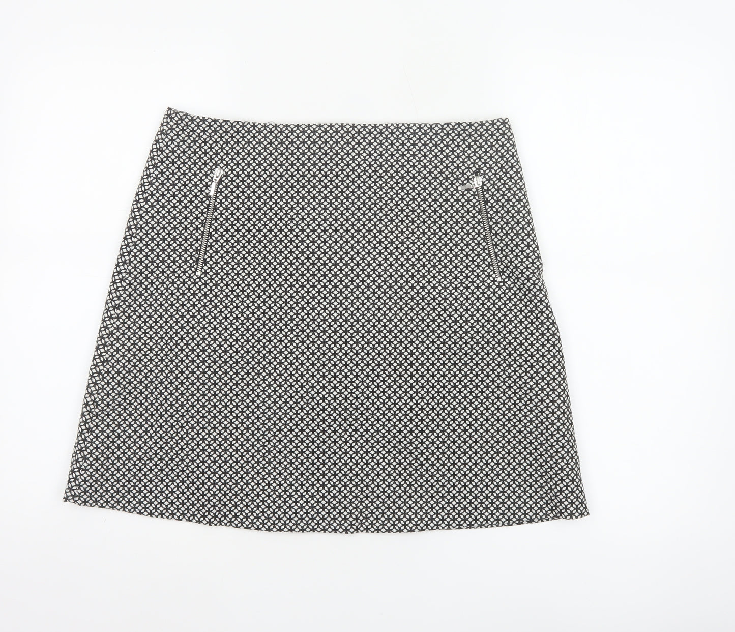 Wallis Women Black White Geometric A-Line Knee Length Skirt UK 12 Zip