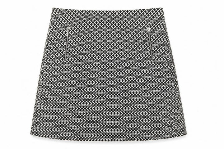 Wallis Women Black White Geometric A-Line Knee Length Skirt UK 12 Zip
