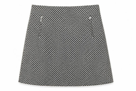 Wallis Women Black White Geometric A-Line Knee Length Skirt UK 12 Zip