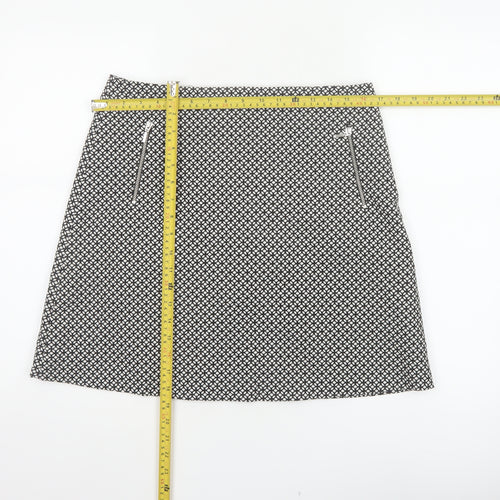 Wallis Women Black White Geometric A-Line Knee Length Skirt UK 12 Zip
