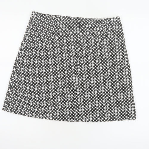 Wallis Women Black White Geometric A-Line Knee Length Skirt UK 12 Zip