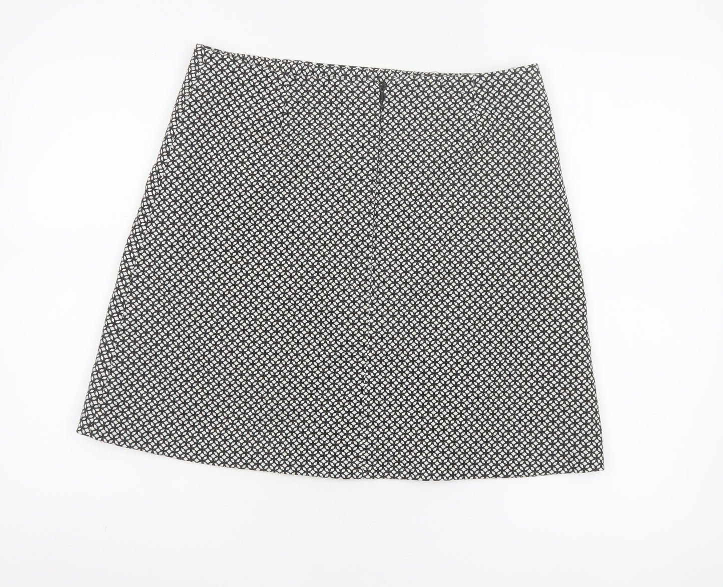 Wallis Women Black White Geometric A-Line Knee Length Skirt UK 12 Zip