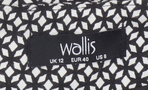 Wallis Women Black White Geometric A-Line Knee Length Skirt UK 12 Zip