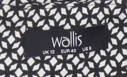 Wallis Women Black White Geometric A-Line Knee Length Skirt UK 12 Zip