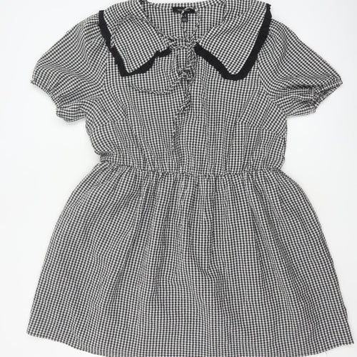 New Look Women’s Black White Gingham Fit & Flare Dress UK 18
