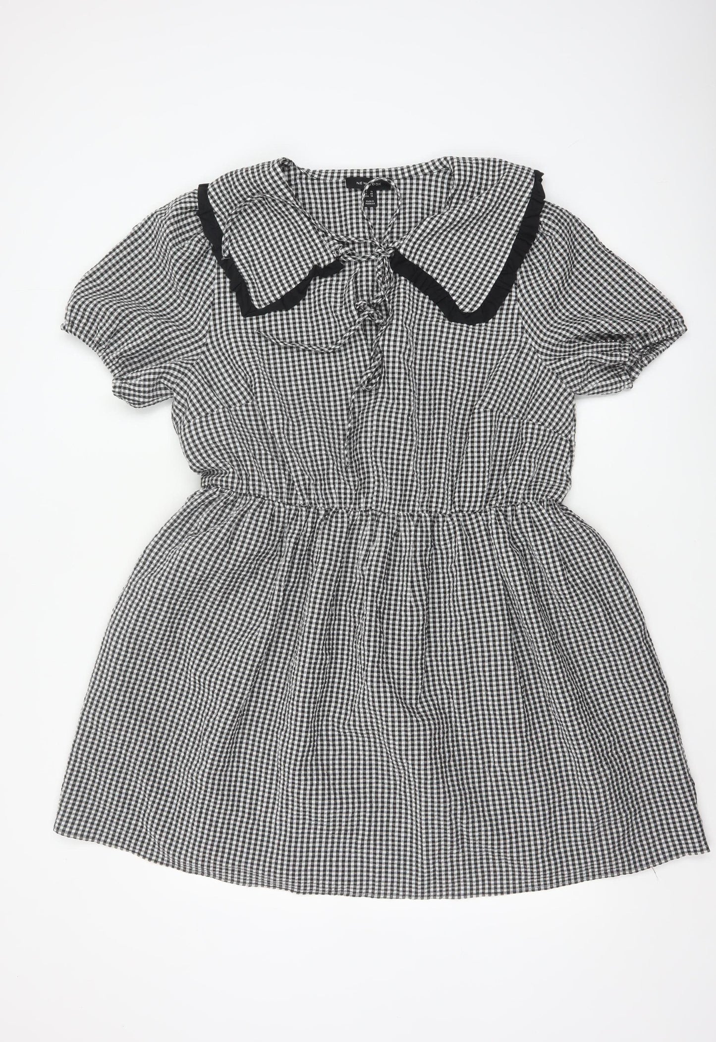 New Look Women’s Black White Gingham Fit & Flare Dress UK 18