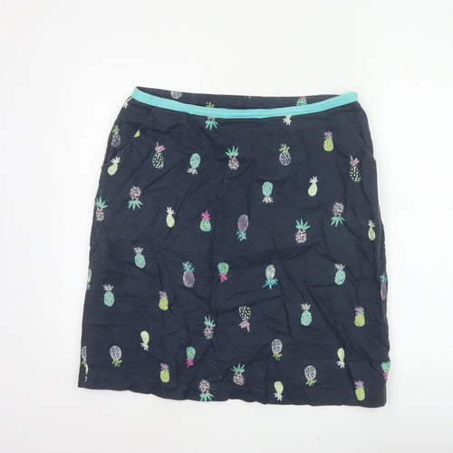 Laura Ashley Women Black Pineapple Print Linen Mini Straight Skirt UK 14