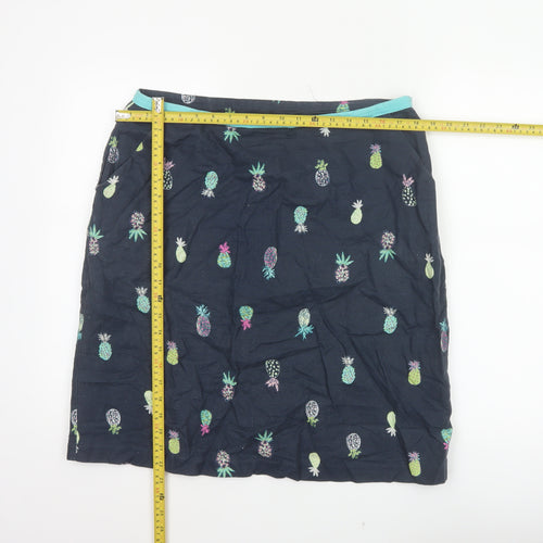Laura Ashley Women Black Pineapple Print Linen Mini Straight Skirt UK 14