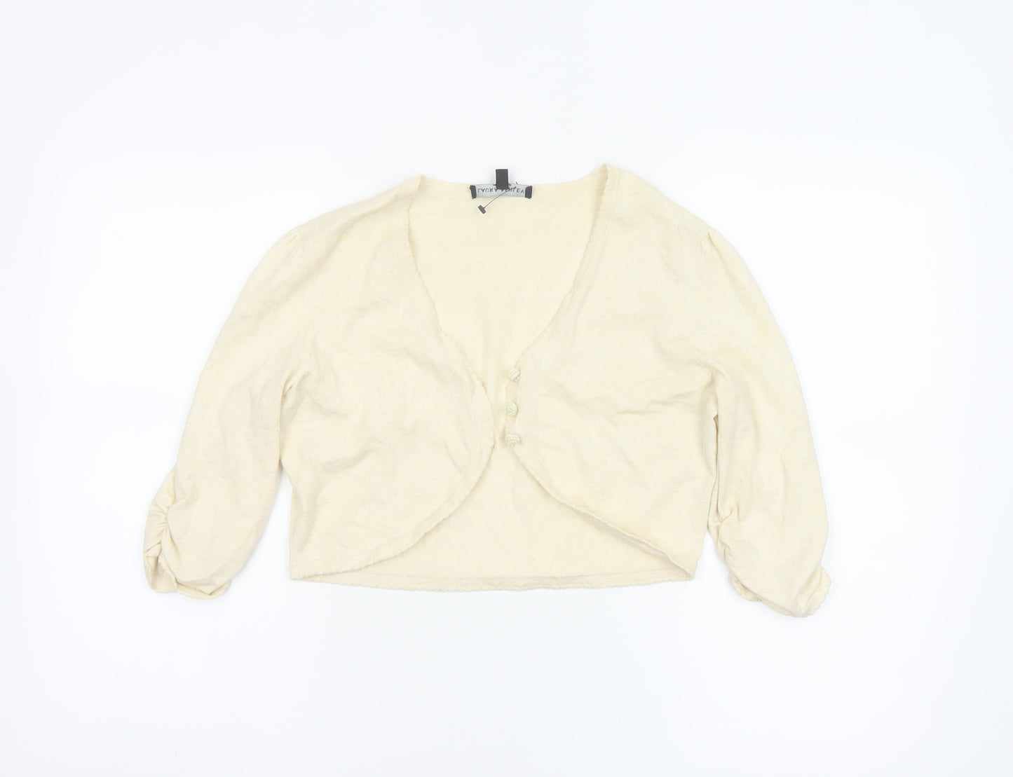 Laura Ashley Women Ivory UK 12 Cropped Button Cardigan Puff Sleeves